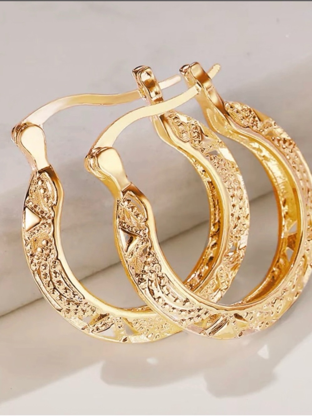 Gold Textured Hoop Earrings - Elegant Women's Jewelry